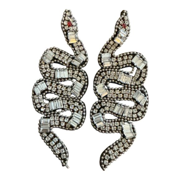 Rhinestones Snake Earrings 3.25” Fashion Jewelry - Picture 8 of 8